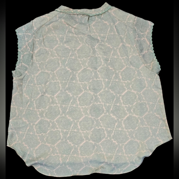 Joie Beige green Paisley Scallop edge Short Sleeve Blouse Sz XXL, NEW - Picture 2 of 6